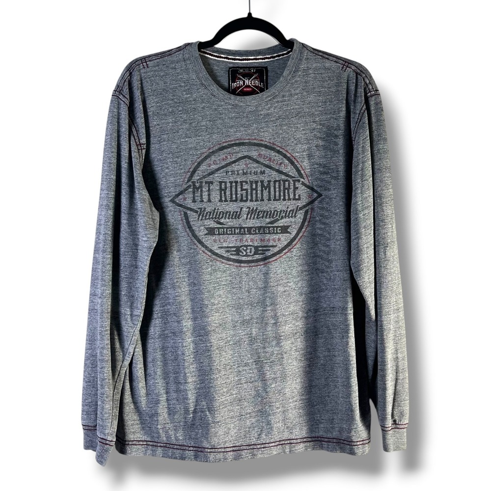 Iron Needle Mens Sz Large Long Sleeve Mt Rushmore Graphic Tee Biker Souvenir